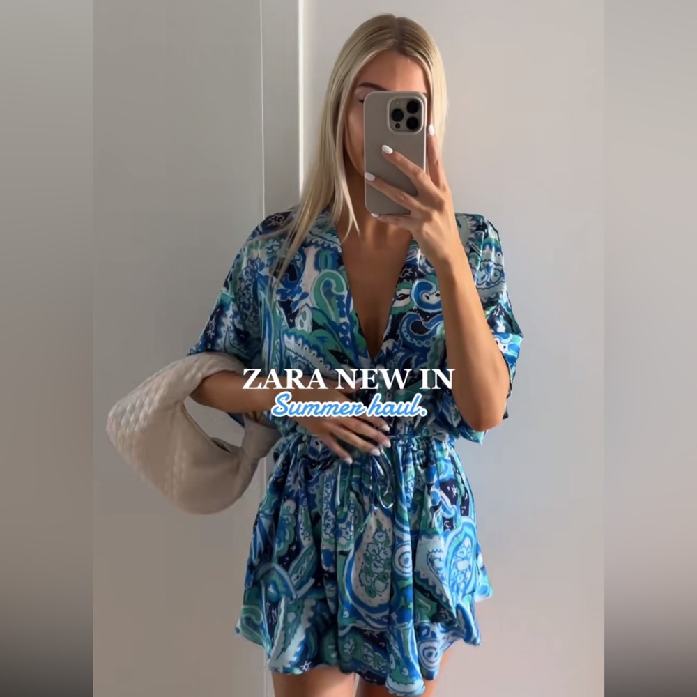 ZARA BLUE PAISLEY PRINT MINI DRESS